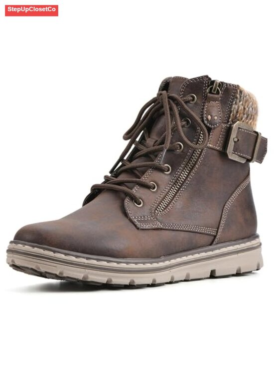 Shoes - Women's Lace-up Hiker Style Bootie with Cushioned Insole, Sweater Ankle Trim,